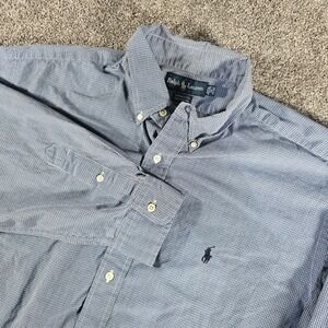 Ralph Lauren Yarmouth Shirt Mens 17 34/35 Blue Micro Check Cotton Button Down